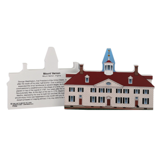 3/4" thick wooden Mount Vernon house model with descriptive text on a white background