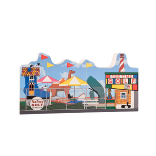 3/4" thick wooden illustration of mini golf on a white background