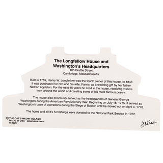 Informational product back about The Longfellow House and Washington's Headquarters on a white background