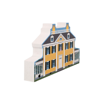 3/4" wooden replica with an illustration of a yellow house with a gray roof on a white background