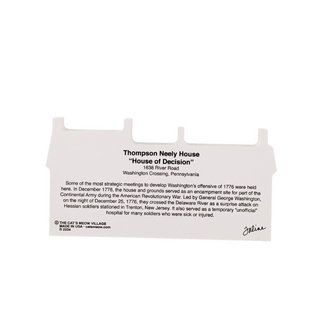 3/4" thick wooden cutout  with black text about the Thompson Neely House in Washington Crossing, Pennsylvania