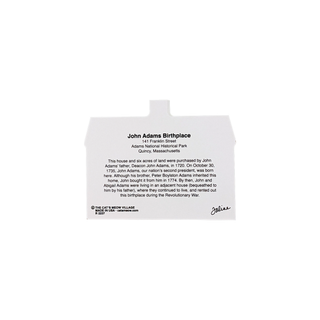 back of product with text about John Adams Birthplace on a white background