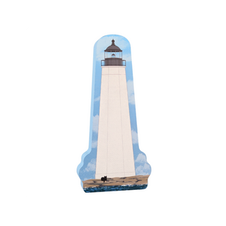 3/4" thick wooden replica with an Illustration of a lighthouse design on a white background