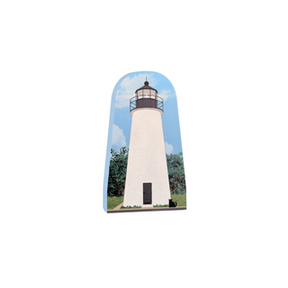 3/4" thick wooden replica with an Illustration of a lighthouse design on a white background