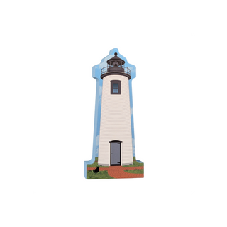 3/4" thick wooden replica with an Illustration of a lighthouse design on a white background