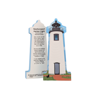 3/4" thick wooden replica with an Illustration of a lighthouse design on a white background