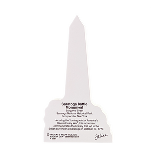 3/4" thick wooden cutout  of the Saratoga Battle Monument with text on a white background