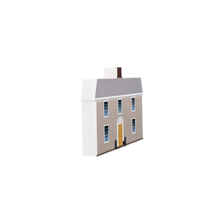 3/4" wooden replica with an illustration of a two-story house with a gray roof on a white background
