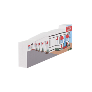 3/4" thick wooden Model of a store front with 'Boots Court' sign on a white background