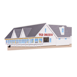 3/4" thick wood Model of a Ted Drewes restaurant building on a white background