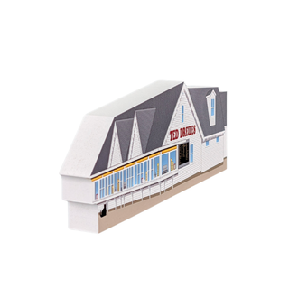 3/4" thick wood Model of a building with 'Ted Drewes' sign on a white background