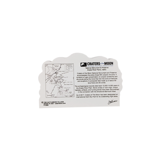 back of product with text and map of Craters of the Moon National Monument on a white background