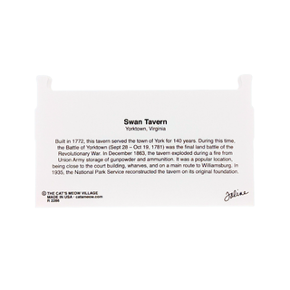 3/4" thick wooden replica with rounded corners displaying printed text about Swan Tavern in Yorktown, Virginia, on a plain white background.