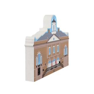 3/4" thick wooden model of a building on a white background