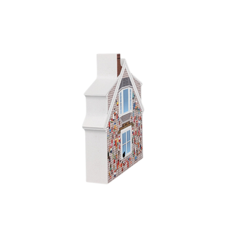 3/4" thick wooden Model of a house with a colorful facade on a white background