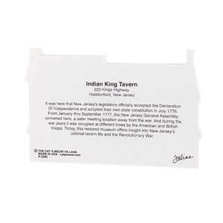 back of product with text about Indian King Tavern on a white background
