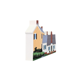 3/4" thick wooden replica with an illustration of a house with yellow front wall, white side wall, gray roof, and brown chimneys, shown on a plain white background.