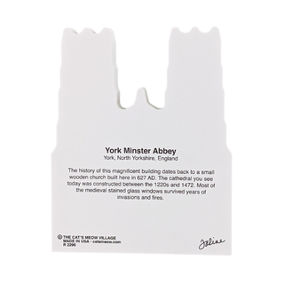 3/4" thick wooden cutout with text about York Minister Abbey on a white background