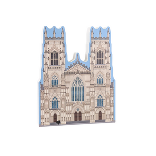 3/4" thick wooden cutout of Gothic cathedral design on a white background
