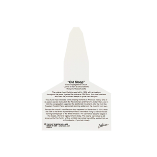A white bottle of Cat's Moon Village 'Old Sloop' fine lineage church ink, shown from the back against a solid white background, displaying the detailed product description and brand signature.