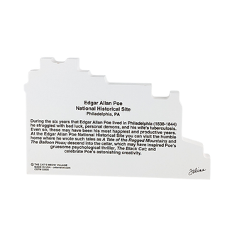back of product with text about the Edgar Allan Poe National Historical Site on a white background