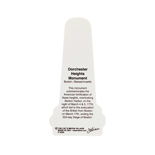 back of product featuring text about Dorchester Heights Monument marker with black printed text, shown against a plain white background.