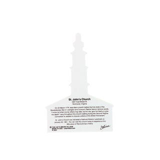 back of product with the text 'St. John's Church' and a detailed historical inscription on a plain white background.