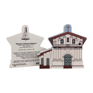 3/4" thick wooden small model of a church and a back with text on a white background 