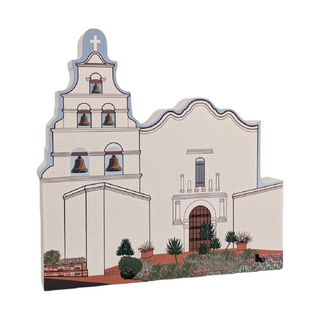 3/4" thick wooden model of a church with a steeple on a white background