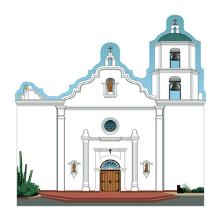 3/4" thick wooden illustration of a church with a cross on a white background