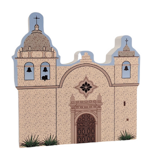 3/4" thick wooden illustration of a church on white background