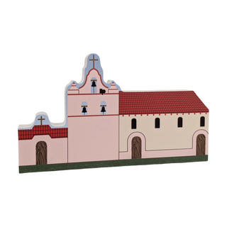 3/4" thick wooden illustration of a church on a white background