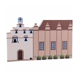 3/4" thick wooden illustration of a church on a white background