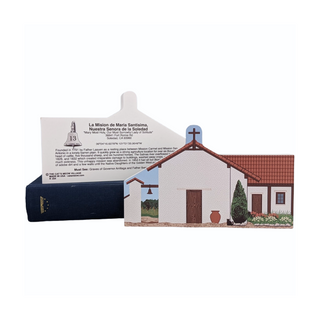 3/4" thick wooden model of a church and a back model with text