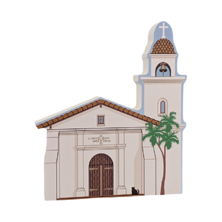 3/4" thick wooden model of a church with a steeple on a white background