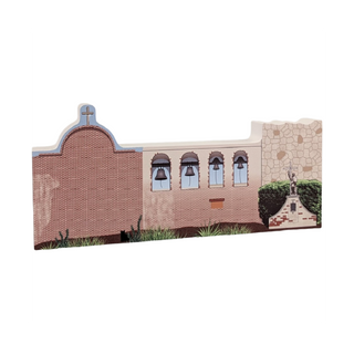 3/4" thick wooden illustration of a church on a white background