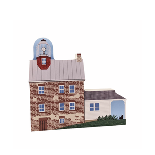 3/4" thick wooden replica with an Illustration of a lighthouse design on a white background