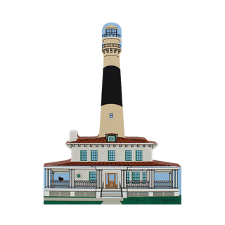 3/4" thick wooden illustration of a lighthouse on a white background
