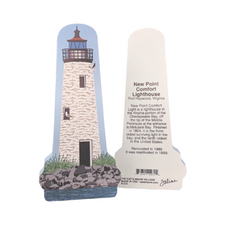 3/4" thick wooden replica with an Illustration of a lighthouse design on a white background