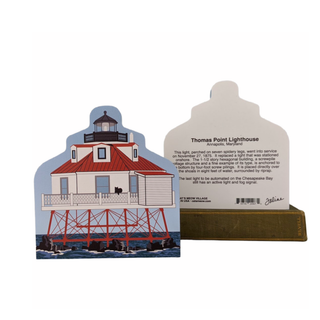 3/4" thick wooden replica with an Illustration of a lighthouse design on a white background