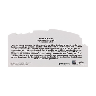 back of product with  text about Ohio Stadium on a white background