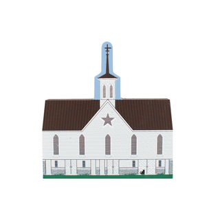 3/4" thick wood Illustration of a white barn with a star on the front and brown roof