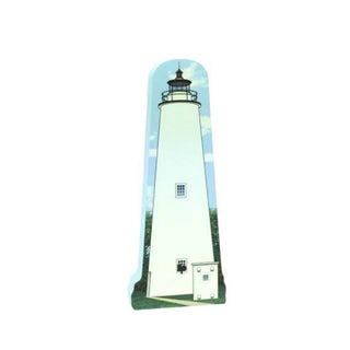 3/4" wooden replica with an illustration of a lighthouse with a blue sky background
