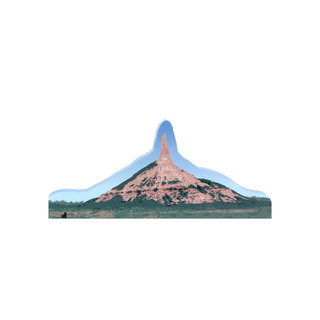 3/4" thick wooden Red sandstone butte with green grass on a white background