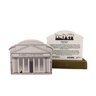 3/4" thick wooden cutout of  the Pantheon with a card detailing its features on a white background