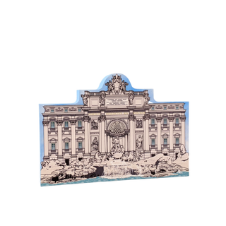 3/4" thick wooden replica with an Illustration  of a classical building with statues and sculptures on a white background