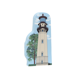 3/4" thick wooden replica with an Illustration of a lighthouse design on a white background