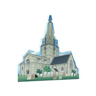 3/4" thick wooden  cutout of a church with a steeple on a white background