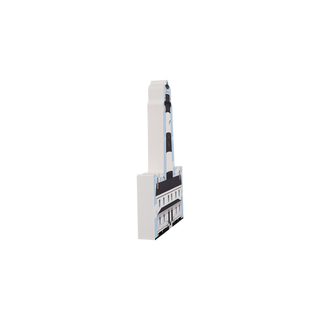 3/4" wooden replica with an illustration of a white and black lighthouse on a white background 