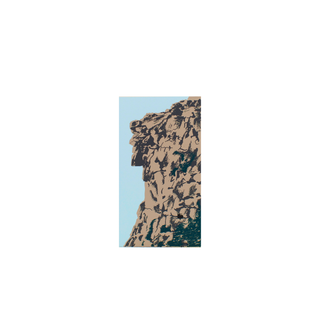 3/4" thick wooden Rugged mountain landscape with a clear blue sky